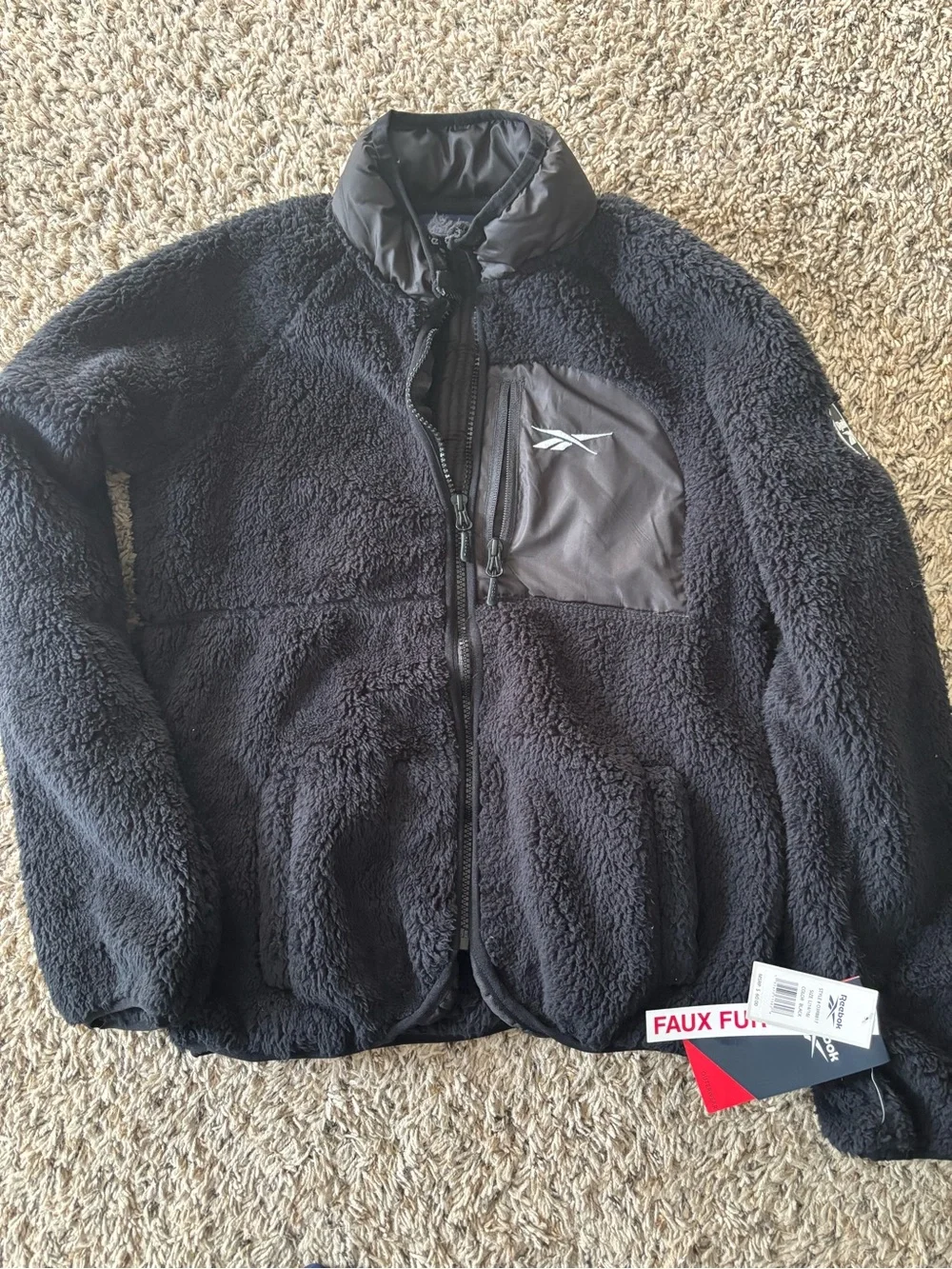 Reebok Youth Large 14/16 Black Sherpa Fleece Jacket NWT Faux Fur Full Zip